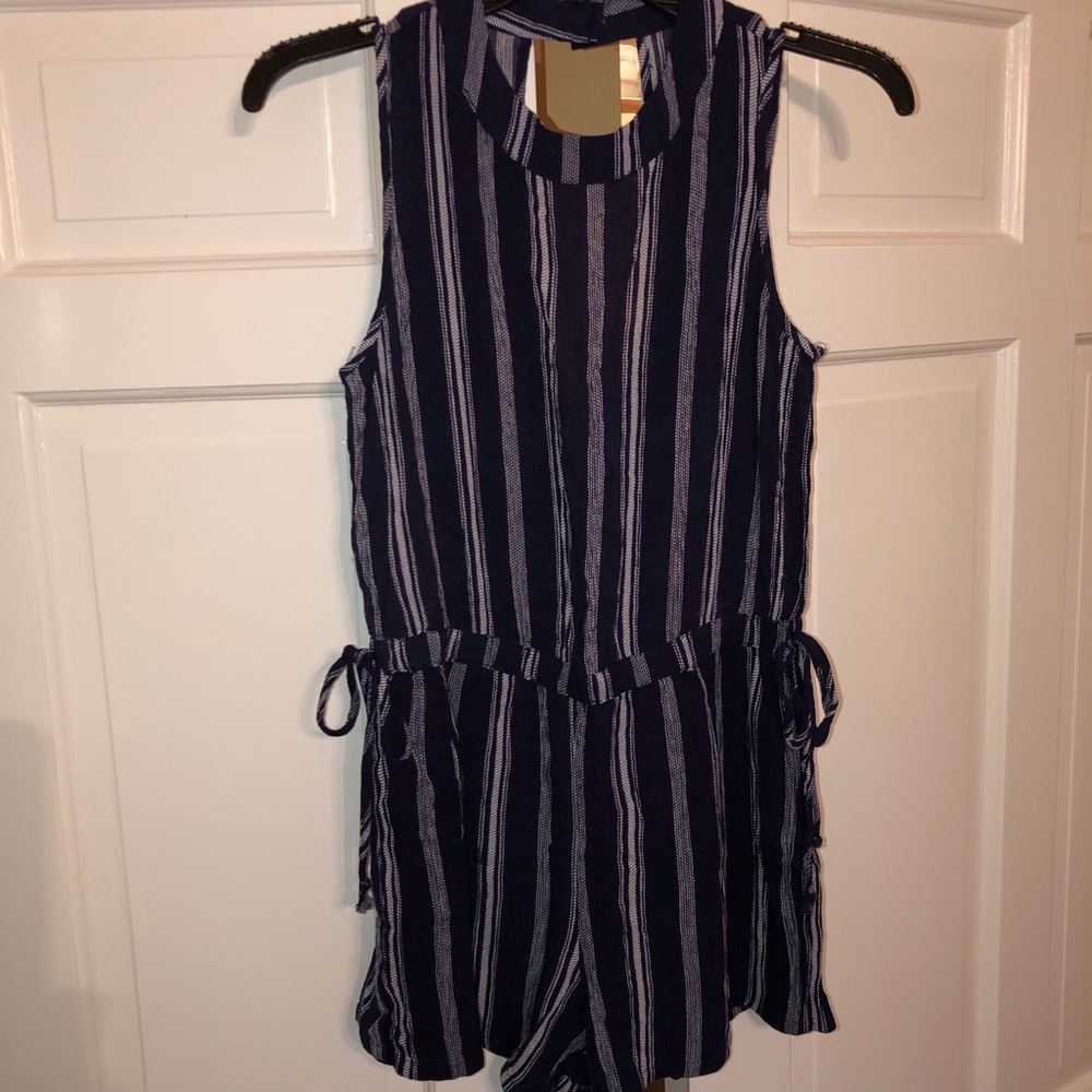 Navy and white striped romper